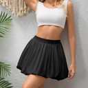 SCKTOO Women's Bubble Skirts Elastic High Waisted A Line Ruffle Casual Mini Skirt with Shorts Underneath (Black, S)