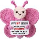 18th Birthday Gifts for Girls, Mini Crochet Pink Butterfly Plush for 18th Birthday Decorations, Happy 18 Year Old Girl Gift Ideas