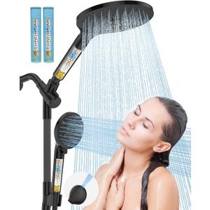 Dual Filtered Handheld Shower Heads Combo, HOPOPRO 15-Mode High Pressure Rainfall Showerheads Combo Set with Filter, for Hard Water, Removes Chlorine, Improves Skin Hair Condition, Matte Black