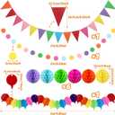 Fiesta Party Decorations - Easy to Assemble Multicolored Paper Fan Honeycomb Ball Garland Hanging Swirl for Mexican Party Cinco De Mayo Taco Themed Party Decorations Birthday Rainbow Parties