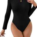 SOLY HUX Women's Bodysuit Turtleneck Long Sleeve Solid Bodysuit T Shirt Tops Pure Black Large