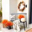 2 x Artificial Fake Plants Flowers for Outdoors Fall Decor, 12 Bundles Fall Leaves Faux Lavender Flowers for Autumn Decoration, Fake Shrubs UV Resistant Planter No Fade for Garden Porch Balcony(Orange)