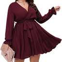 SCOMCHIC Women's Plus Size Long Sleeve Wrap V Neck Tie Waist A Line Mini Dress XL