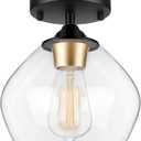 Modern Semi Flush Mount Ceiling Light with Clear Glass Shade, Industrial Close to Ceiling Light, Black Hanging Ceiling Light Fixture for Hallway, Bedroom, Dining Room, Entryway, Foyer