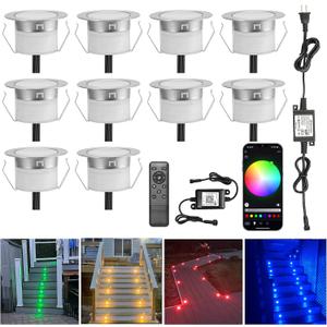 LED Recessed Deck Light Kits-10 Pack 31mm WiFi Bluetooth Smart Control Low Voltage RGBW Deck Lights Outdoor IP67 Waterproof for Steps, Floors, Yard, Path Decor, Work with Alexa & Google Assistant