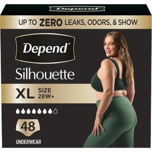 Depend Silhouette Adult Diapers, Incontinence & Postpartum Bladder Leak Underwear for Women, Maximum Absorbency, Extra Large, Black, 48 Count (2 Packs of 24)