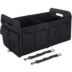 Trunk Organizer For Suv & Sedan,Car Organizers and Storage, Waterproof Collapsible & Adjustable Straps,75L Sturdy Car Organization for Car Accessories, Tools,Sundries,2-3 CompartmentBlack