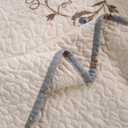 vctops 100% Cotton Quilted Throw Blanket 50x60 Inch Floral Embroidered Reversible Patchwork All Season Throw (Blue,50"x60")