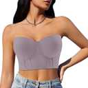 Women Longline Strapless Push Up Full Coverage Underwire Deep Cup Smoothing Bra (Sea Fog)