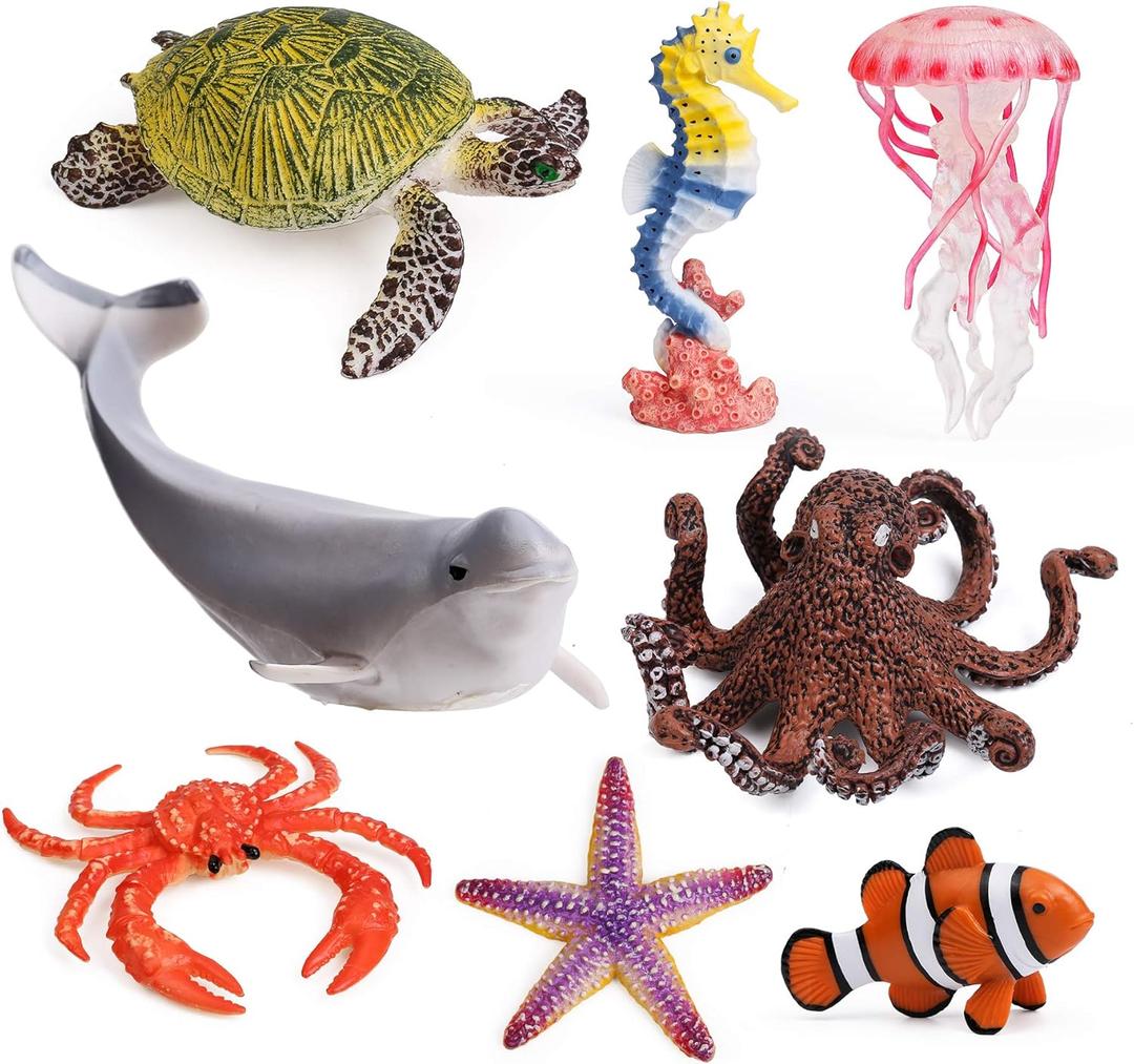 UANDME 8pcs Sea Animal Figures Realistic Ocean Animal Figurines Toy Playset for Kids Cake Toppers Decoration