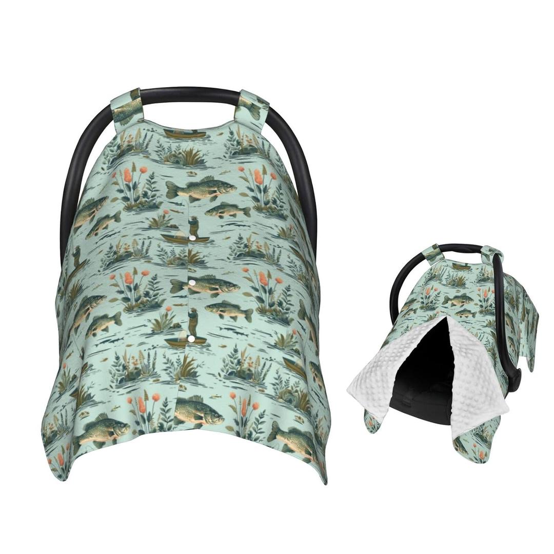 Fisher and Bass Fishes Baby Car Seat Canopy Nursing Cover for Newborn Car Seat Breastfeeding Covers Blanket Newborn Shower Gift (One Size)
