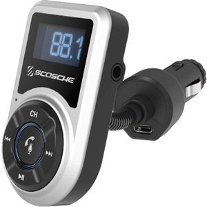 Scosche BTFMPD Universal Bluetooth Handsfree Car Kit with FM Transmitter and 18-Watt USB Car Charger, Silver (Single Port)
