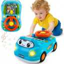 DELUTIQUE Toys for 1 + Year Old Boy, Toddler Racing Car Steering Wheel Toy with Sound & Light,Car Toys for Toddlers 1-3,Gift for 1 2 3 Years Old Boys Girls (Blue)