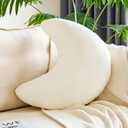 White Moon Pillow, 19.6" Cute Soft Velvet Half Moon Shape Plush Decorative Throw Pillows Cushions Room Decor for Couch Bedroom Living Room