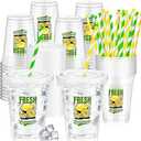 Domensi 50 Sets Lemon Disposable Plastic Cups 12 oz Lemonade Thick Clear Cups with Lids Straws Decoration for Iced Lemonade Juice Water Summer Party Favors Gift