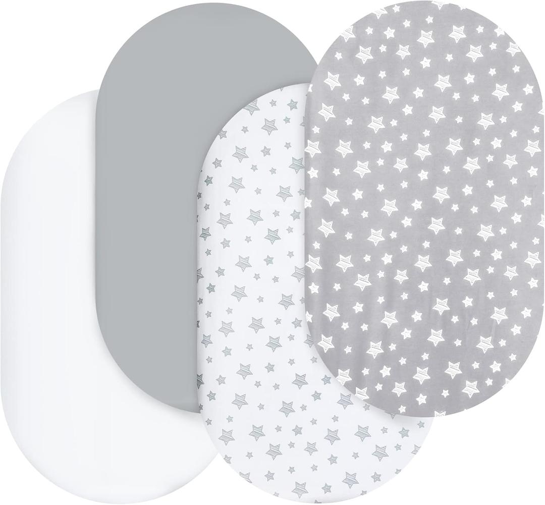 Bassinet Sheets Set 4 Pack for Baby Boy or Girl, Universal Fit for Oval, Hourglass and Rectangular Mattress, Grey (32"X17") Bassinet Sheets Set 4 Pack for Baby Boy or Girl, Universal Fit for Oval, Hourglass and Rectangular Mattress, Grey (32"X17")