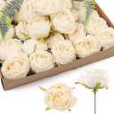 IPOPU White Roses Artificial Flowers Heads Bulk, 25pcs Vintage Dried Flowers Artificial Rose Heads Silk Fake Rose for Wedding Centerpieces for Dining Table Decor Wall Flowers Decorations (Off White)