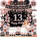 13th Birthday Decorations for Girls, Black Rose Gold It's My 13th Birthday Banner, Balloons,Hanging Swirls,Cake Topper,Backdrop,Crown,Sash,Paper Fans,for Happy 13 Years Old Party Decor Supplies