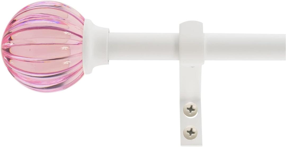Decopolitan 5/8" Fluted Ball Curtain Rod Set, 48 to 86 Inches, Pink