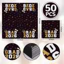 2 x Graduation Napkins 2026 | 5X5" 100PCS Class of 2026 Beverage Napkins | Black Congrats Grad Cocktail Napkins for Commencement Party Decorations, High School & College Graduation Party Supplies