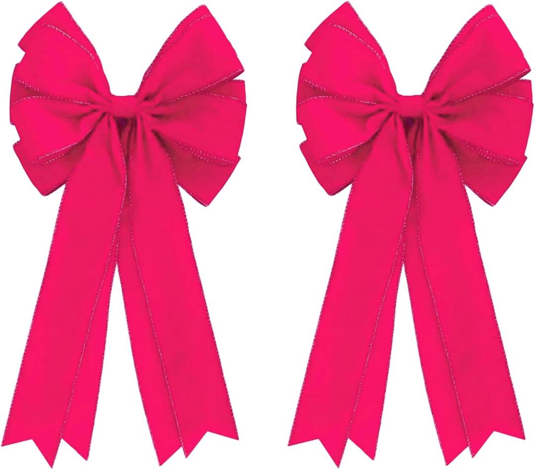 Meseey Large Velvet Bows for Farmhouse Wreaths, 20 x 10 Inches, 2 Pack, Door Decorations (Hot Pink)