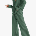 Womens Cotton Gauze Loungewear Sets Casual 2 Piece Sleepwear Button Down Shirt and Wide Leg Pants Outfits size S