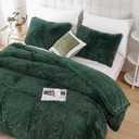 Smoofy Fluffy Queen Comforter Set, Faux Fur Comforter Set Queen Size, Luxury Fuzzy Bedding Set, Soft Shaggy Bed Set for All Season, 3 Pieces - 1 Comforter & 2 Pillowcases, Dark Green