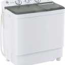 Portable Washing Machine Twin Tub 9.9 Lbs Capacity, (7.7 Lbs) and Spinner(2.2 Lbs) Combo Mini Compact Laundry Washer for Home, Apartment, Camping, RVs and Dorms, Black/White