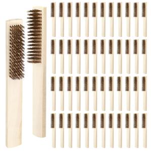 50 Pcs Brass Wire Brushes Bulk 8 Inch Wooden Handle Brass Plated Bristle Wire Brush for Cleaning Metal Rust, Welding Slag, Rust Removal, Industry, Home and Kitchen
