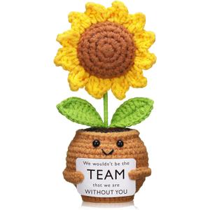 Breling Boss Gift for Women Men Handmade Positive Sunflower Doll Crochet with Warm Word Card Boss Day Appreciation Thank You Gift Idea for Office Retirement Farewell Birthday Xmas Party(Without You)
