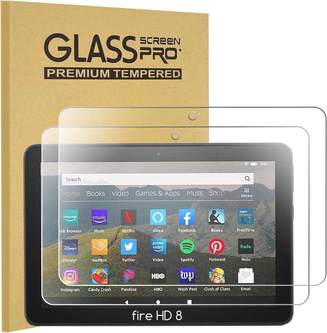 KEANBOLL 2-Pack Tempered Glass Screen Protector for All-New Fire HD 8 and Fire HD 8 Plus Tablet 8 inch (14th/12th/10th generation - 2024/2022/2020 release),[No Waves][No Bubble] [Anti Scratch]
