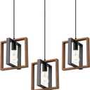 9MMML Wood Pendant Light Kitchen Island Set of 3, Farmhouse Hanging Lamp with 62'' Height Adjustable Cord, Small Ceiling Pendant Light Fixture for Dining Room, Entryway, Foyer