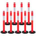 VEVOR 9 Pack Traffic Delineator Posts, 45 inches Traffic Safety Cones with Weighted Base and Reflective Strips, Heavy Duty Delineator Posts for Construction Site, Parking Lot, Crowd Control, Red