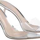 WYUETRA Women's Clear Pointed Toe Slingback Stilettos Heel Sandals Fashion Sexy Comfortable Summer Open Toe Backless Slip On Dress Slides Sandals for Casual Outdoor Party Work Wedding (Silver,9)
