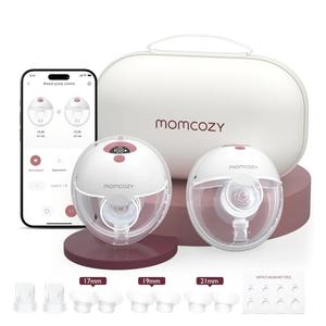 Momcozy M5 Smart APP Controlled Wearable Breast Pump, Hands-Free Wireless Electric Pump, 3 Modes 9 Suction Levels, BPA-Free, Portable Lightweight, 24mm Flange, 2-Pack Cozy Red