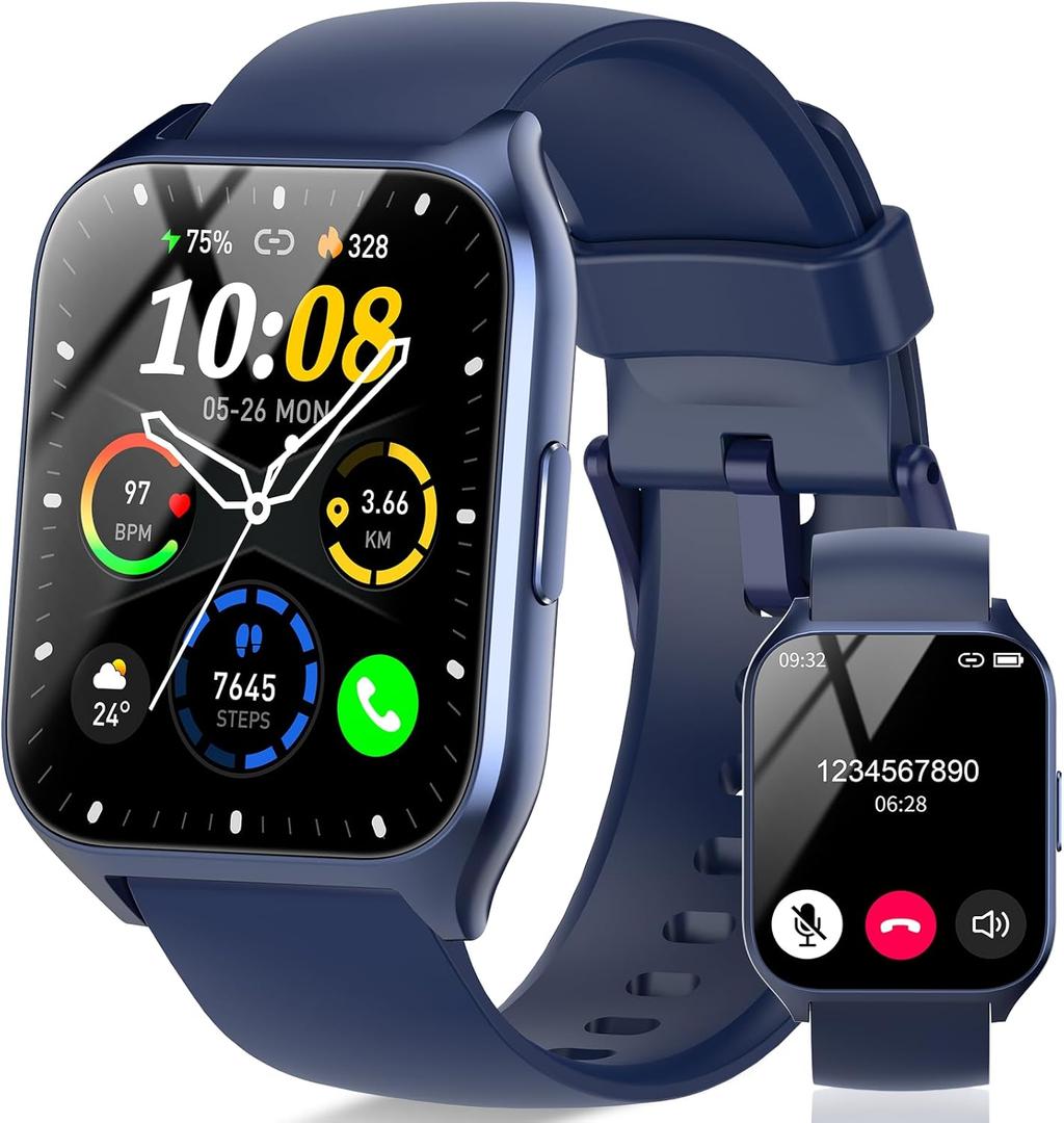 Smart Watch, 1.85"HD Smartwatches for Men (Answer/Make Calls), 100+ Sport Modes with Fitness Tracker Watch, Heart Rate/Sleep Monitor, IP68 Waterproof Activity Tracker, Smartwatch for Android iOS Blue