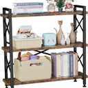 CROWNFURN 3 Tier Bookshelf 35.43" Width, Rustic Open 3 Shelf Short Bookcase with Metal Frame, Industrial Book Shelf for Home Office Bedroom Living Room (Rustic Brown)