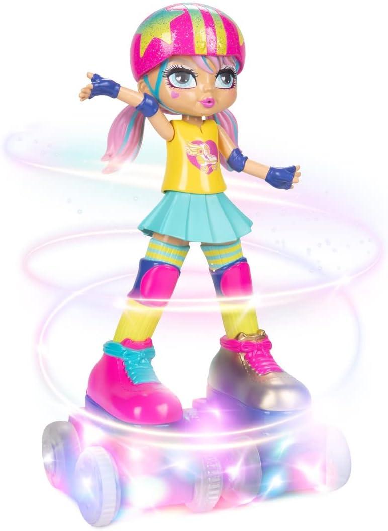 Rock N Rollerskate Doll Rainbow Riley Light Up Remote Control Rollerskating Doll - Plays Music and Skates!, 10" H