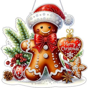 VODAPYC Christmas Diamond Art Hanging Kit for Adults, DIY Double Sided Special Shaped Diamonds Art Window Pendant Ornament for Home Decor(Gingerbread Man)