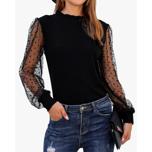 Blooming Jelly Womens Mock Neck Tops Keyhole Dressy Casual Blouses Polka Dot Long Sleeve Fall Outfits 2025 L