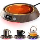 Kepwam Coffee Mug Warmer - 50W Electric Coffee Warmer for Desk 3 Temp Settings & 2-9 Timer Smart Cup Warmer for Desk Candle Warmer Plate with LED Lights Beverage Tea Milk Warmer for Home & Office (Wood)
