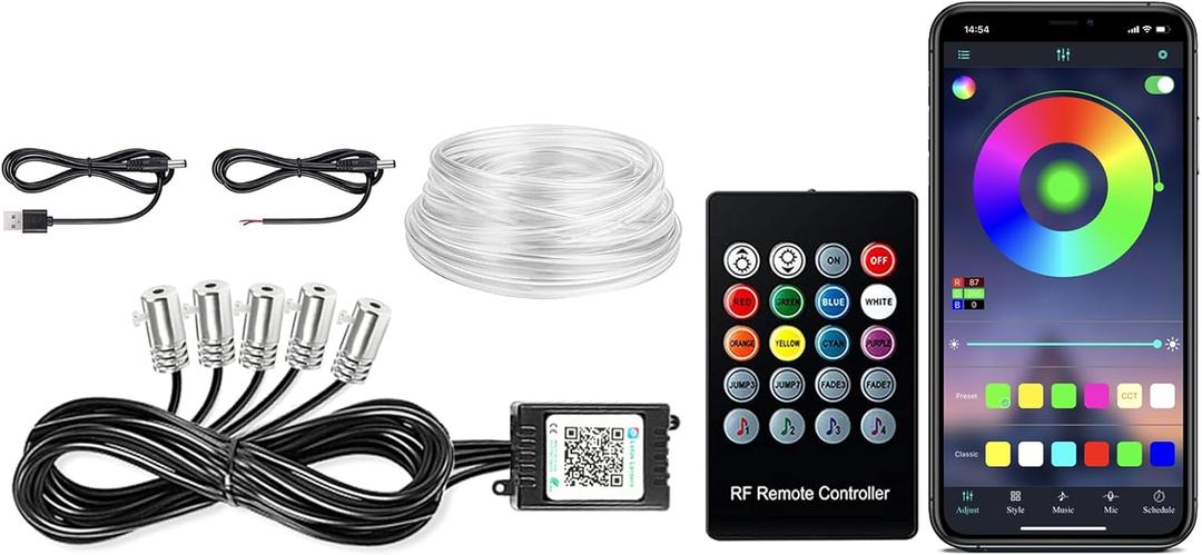 Interior Car Lights, SAMGCHI USB Car LED Strip Lights, Car Ambient Lighting Kit with 236 inches Fiber Optic, RGB EL Wire Lights APP and RF Remote Control Music Sync and DIY Mode DC 12V