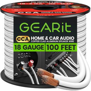 18AWG Speaker Wire, GearIT Pro Series 18 AWG Gauge Speaker Wire Cable (100 Feet / 30.48 Meters) Great Use for Home Theater Speakers and Car Speakers White