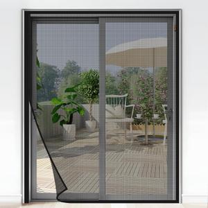 MAGZO Magnetic Screen Door Fit Door Size 72 x 80 Inches, Actual Screen Size 74 x 81 Inch Heavy Duty Side Opening Polyester Screen Curtain for Sliding Door Broader View, Black