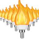 Upgrade E12 Flame Bulbs 12 Pack, 3 Mode LED Candelabra 2.0 Watt Warm White Chandelier 1800k Candle Light Bulbs, Flame Tip for Christmas Party Decorations