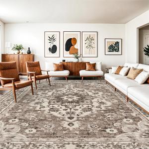 TOPRUUG Washable Oriental Area Rug - 10x14 Rugs for Living Room Soft Carpet for Bedroom Waterproof Floral Distressed Indoor Stain Resistant Non-Shedding Floor Carpets (Beige, 10X14)
