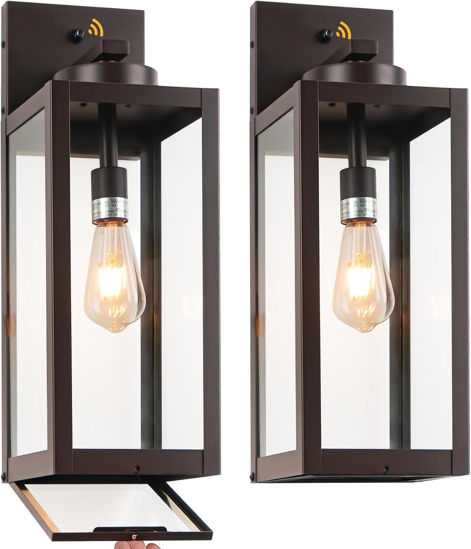 20" Large Dusk to Dawn Outdoor Wall Lantern with Closed Bottom - Oil Rubbed Bronze Outdoor Porch Lantern Wall Mounted, Waterproof Modern Outside Wall Sconce Coach Lamp for House, E26, 2 Packs, 2 Packs-20IN
