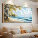 JUDASJART Wall Decor For Bedroom Large Wall Art For Living Room Office Decorations Blue Beach Sea Wave Paintings Ocean Seascape Wall Pictures Canvas Artwork Home Decor Ready To Hang Wood Framed, 48"L x 24"W