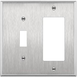  ENERLITES Combination Toggle Light Switch or Decorator Switch Metal Wall Plate, Corrosive Resistant, Size 2-Gang 4.50" x 4.57", 771131, 430 Stainless Steel, UL Listed, Silver