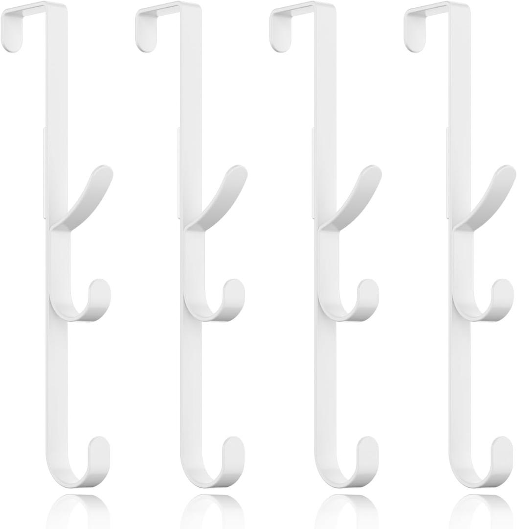 Over The Door Hooks Hanger,Over The Door Towel Hook Organizer Hanging for Coat Clothes Backpack hat Purse Metal Towel Rack Back of Shower for Bathroom,Dorm,Bedroom,Kitchen,Office Closet White-4Packs